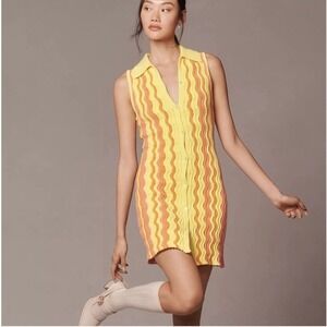 The Wolf Gang NWT Kiki Knit Dress Retro Patterned Button Front Mini Dress- Large